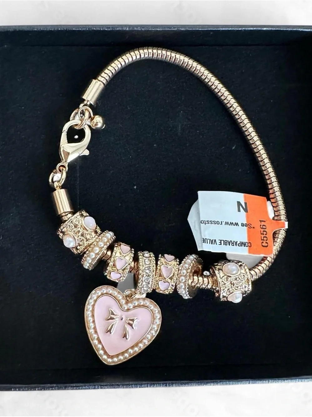 Gold Pink Heart Charm Bracelet - Women's Jewelry
